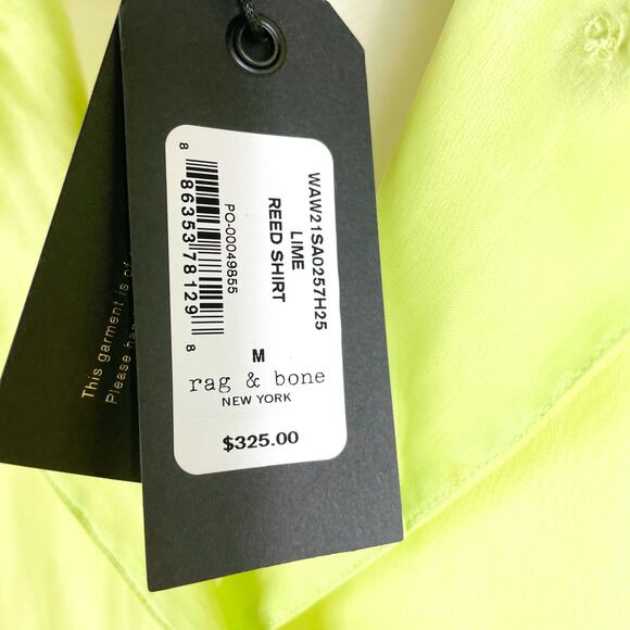 Rag & Bone Reed Shirt Neon Lime Green Button Front Short Sleeve Sheer Sz M - Picture 9 of 11